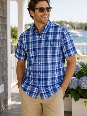 Polo Ralph Lauren Blue Plaid Button-Down Shirt | Men's Classic Fit Short Sleeve